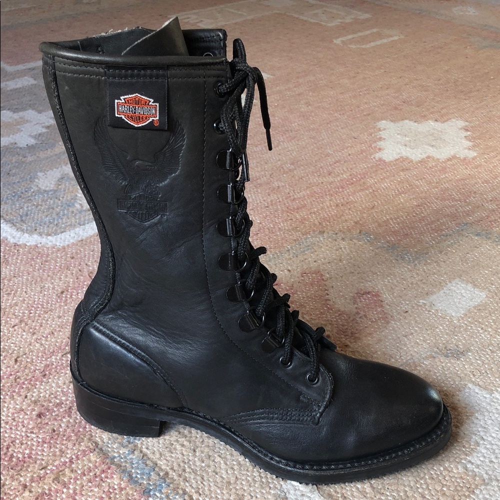 Harley-Davidson Vintage Black Leather Combat Riding Boots Women’s Size 7